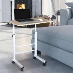 Sidebord Højdejusterbart Sofabord Mobilt Ende Skrivebord Hjul Bremser C-Bord Spånplade Stål Flerfarvet