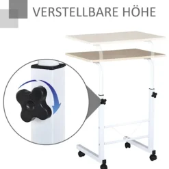 Sidebord Højdejusterbart Sofabord Mobilt Ende Skrivebord Hjul Bremser C-Bord Spånplade Stål Flerfarvet