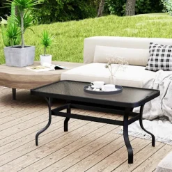 Sidebord hærdet glas sofabord sofabord med bølgedesign, afrundet hjørne altanbord havebord sofabord tebord havemøbler til stue haveterrasse balkon, 95 | Fyndiq