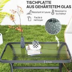 Sidebord hærdet glas sofabord sofabord med bølgedesign, afrundet hjørne altanbord havebord sofabord tebord havemøbler til stue haveterrasse balkon, 95 | Fyndiq
