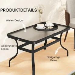 Sidebord hærdet glas sofabord sofabord med bølgedesign, afrundet hjørne altanbord havebord sofabord tebord havemøbler til stue haveterrasse balkon, 95 | Fyndiq