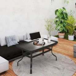 Sidebord hærdet glas sofabord sofabord med bølgedesign, afrundet hjørne altanbord havebord sofabord tebord havemøbler til stue haveterrasse balkon, 95 | Fyndiq
