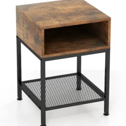 Sidebord med opbevaringsrum og gitterhylde sengebord med metalstel 40 x 40 x 57,5 ​​cm