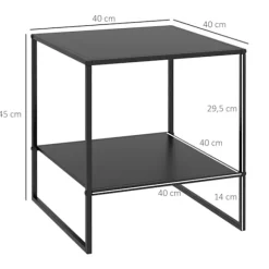 Sidebord Sofabord med hylde Sofabord med stålstel Sengebord til Stue Soveværelse Sort 40 x 40 x 45 cm