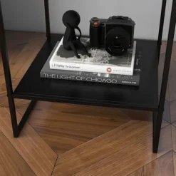 Sidebord Sofabord med hylde Sofabord med stålstel Sengebord til Stue Soveværelse Sort 40 x 40 x 45 cm