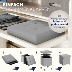 Skammel grå fløjl 42x38x38cm foldbar