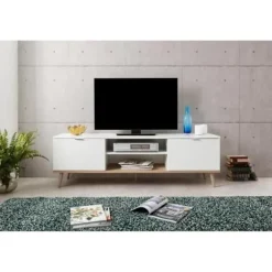 Skandinavisk tv-møbel GÖTEBORG - Hvid - 2 døre - L 160 x D 40 x H 50 cm Vit/Brun