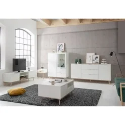 Skandinavisk tv-møbel GÖTEBORG - Hvid - 2 døre - L 160 x D 40 x H 50 cm Vit/Brun