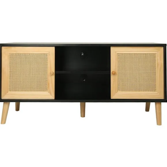 Skandinavisk TV-møbel i rattan "Iguane" - 120 x 30 x 56.5 cm - Sort svart