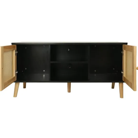 Skandinavisk TV-møbel i rattan "Iguane" - 120 x 30 x 56.5 cm - Sort svart