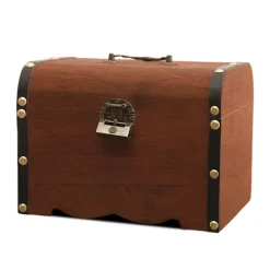 Skattekiste med lås, vintage stil, dekorativ opbevaringsboks, håndlavet af træ med slidt finish, kiste til minder og smykker, rustik lille