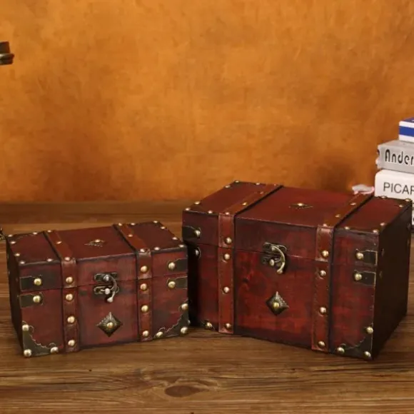 Skattekiste Vintage Træ Opbevaringsboks Antik Stil Smykkeorganisator til Je S
