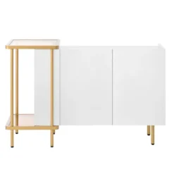 Skænk 120 cm hvid med 2 døre & 2 rum + sofabord metal/glas, 77,5 cm høj, moderne White