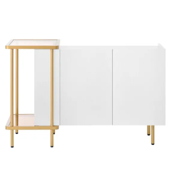 Skænk 120 cm hvid med 2 døre & 2 rum + sofabord metal/glas, 77,5 cm høj, moderne White