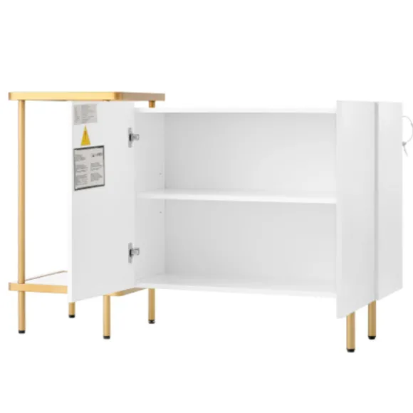 Skænk 120 cm hvid med 2 døre & 2 rum + sofabord metal/glas, 77,5 cm høj, moderne White