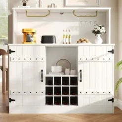 Skænk Buffet Skab, 120x40x120 cm, Moderne Minimalistisk med Vinglasstativ & Rigelig Opbevaring, Elegant Hvid & Sort Finish White