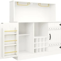 Skænk Buffet Skab, 120x40x120 cm, Moderne Minimalistisk med Vinglasstativ & Rigelig Opbevaring, Elegant Hvid & Sort Finish White