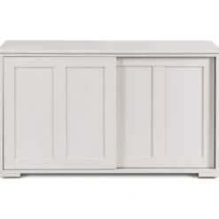 Skænk køkkenskab sideskab med skydelåger hvid/brun 106,5 x 33 x 60 cm-Beige
