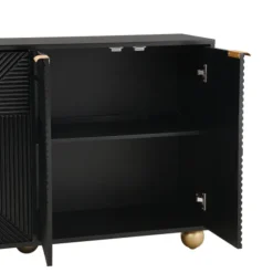 Skænk med 4 formede døre & kugleben, justerbare indvendige hylder & metalhåndtag, elegant Black
