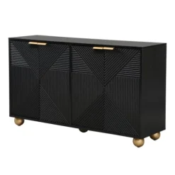 Skænk med 4 formede døre & kugleben, justerbare indvendige hylder & metalhåndtag, elegant Black