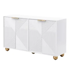 Skænk med 4 formede døre & kugleben, justerbare indvendige hylder & metalhåndtag, elegant White