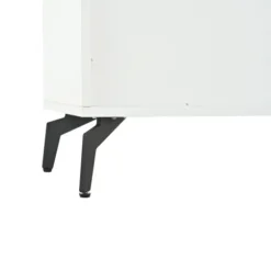 Skænk med LED-lysliste, 140x94cm, med 3 skuffer & 5 skabe, højglans hvid, 5 metalben, MDF White