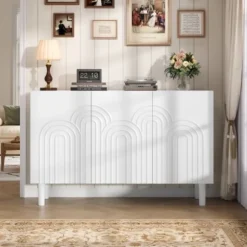 Skænk 120x38,5x79 cm med 3 døre - Justerbare rumdelere, 16 cm fødder, MDF, hvid White