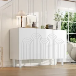 Skænk 120x38,5x79 cm med 3 døre - Justerbare rumdelere, 16 cm fødder, MDF, hvid White