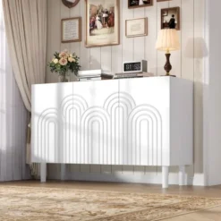 Skænk 120x38,5x79 cm med 3 døre - Justerbare rumdelere, 16 cm fødder, MDF, hvid White