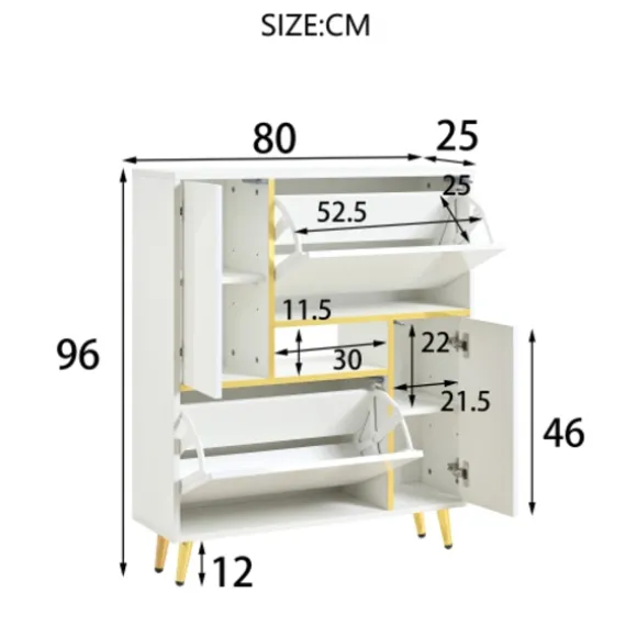 Skoskab hvid 80x25x96 cm med 16-farvet LED-belysning og højglans front White