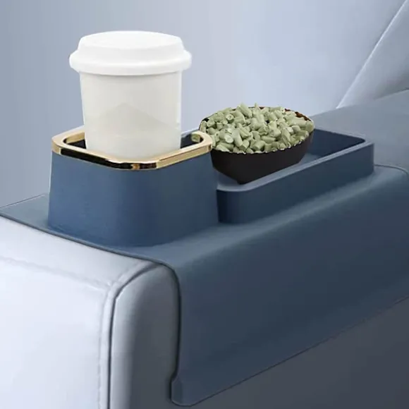 Skridsikker silikonesofa Armbakke med kopholder Sofa kopholderbakke Armlæn Fjernbetjening og organizer Blå