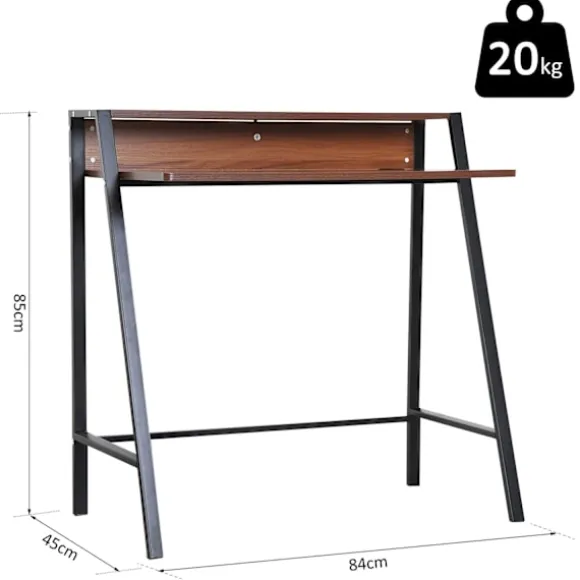 Skrivebordscomputerbord Med Opbevaringsrum Og Kabelgennemgang, Metal Valnød, 84X45X85 Cm, Ideel Til Hjemmekontor