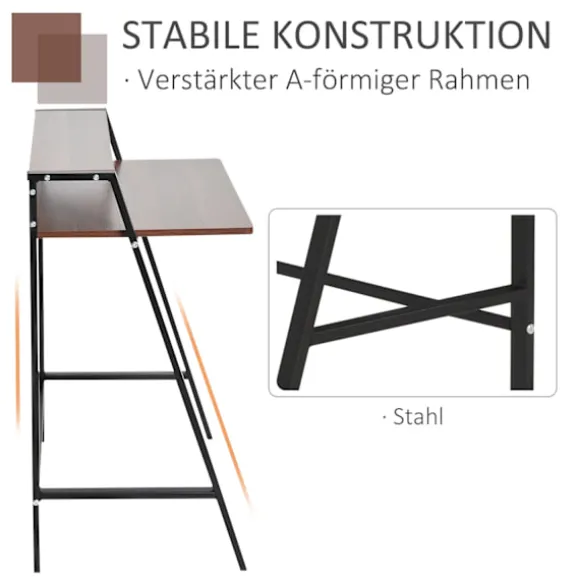 Skrivebordscomputerbord Med Opbevaringsrum Og Kabelgennemgang, Metal Valnød, 84X45X85 Cm, Ideel Til Hjemmekontor