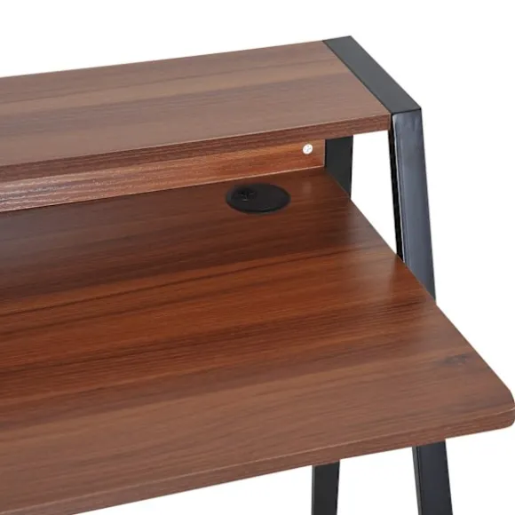 Skrivebordscomputerbord Med Opbevaringsrum Og Kabelgennemgang, Metal Valnød, 84X45X85 Cm, Ideel Til Hjemmekontor