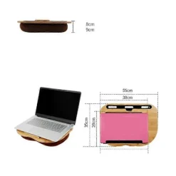 Skriveunderlag med pudepude, laptopstativ med slids til tablet, computerbord til rejser, understøtter op til 14 tommer laptop