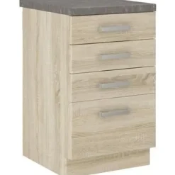4-skuffers bund med bordplade - Sonoma eg-dekor - L 40 x D 51,6 x H 85 cm - LASSEN Sonoma ekdekor