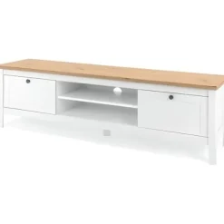 2-skuffers tv-møbel - Kunsthåndværk i eg og hvid indretning - L 160 x D 45 x H 40 cm - BERGEN Vit/Hantverksek