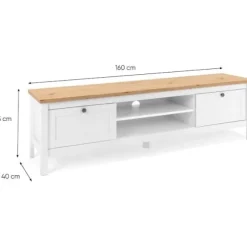 2-skuffers tv-møbel - Kunsthåndværk i eg og hvid indretning - L 160 x D 45 x H 40 cm - BERGEN Vit/Hantverksek