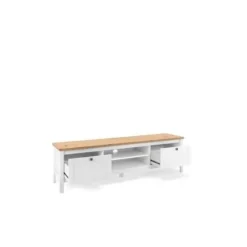 2-skuffers tv-møbel - Kunsthåndværk i eg og hvid indretning - L 160 x D 45 x H 40 cm - BERGEN Vit/Hantverksek