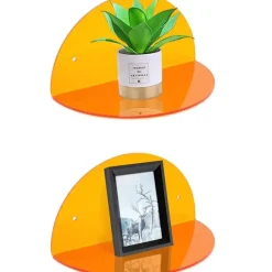 Små Akryl Hylder Værelse Indretning Flydende Hylder (2 stk, 25cm Diameter), Vægmonteret Display Stand til Planter, Legetøj, Makeup & Mere, Orange