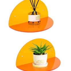 Små Akryl Hylder Værelse Indretning Flydende Hylder (2 stk, 25cm Diameter), Vægmonteret Display Stand til Planter, Legetøj, Makeup & Mere, Orange