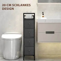 Smal stofkommode med 4 skuffer, sort, 20x43x81,5 cm