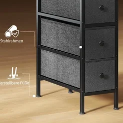 Smal stofkommode med 4 skuffer, sort, 20x43x81,5 cm