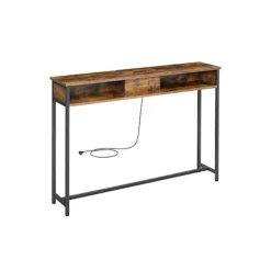 Smalt Konsolbord med Stikdåse, Sofabord, 25 X 120 X 81 Cm, Brun og Blæksort