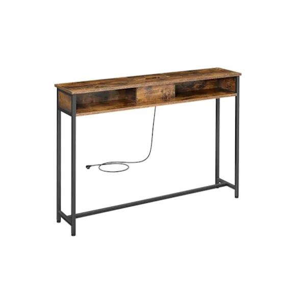 Smalt Konsolbord med Stikdåse, Sofabord, 25 X 120 X 81 Cm, Brun og Blæksort