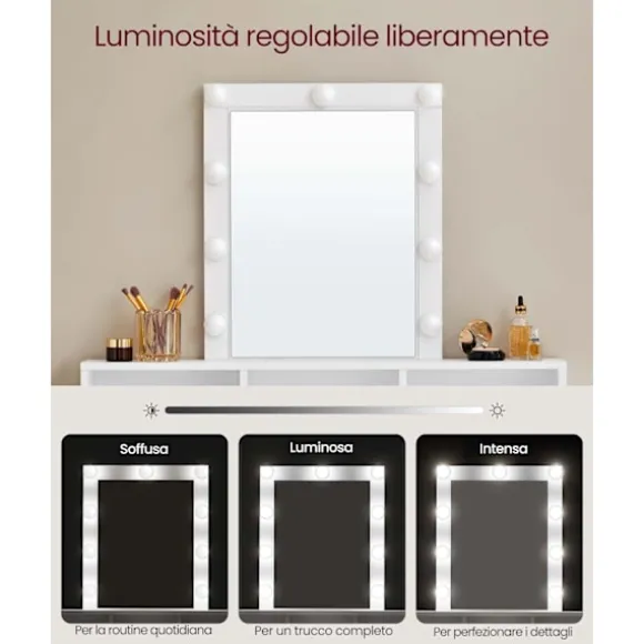 Sminkebord med Justerbar LED-Belysning, Moderne, Hvid