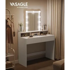 Sminkebord med Justerbar LED-Belysning, Moderne, Hvid
