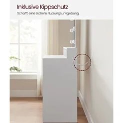 Sminkebord med LED-belysning med 2 skuffer og 3 åbne rum, moderne toiletbord, hvid