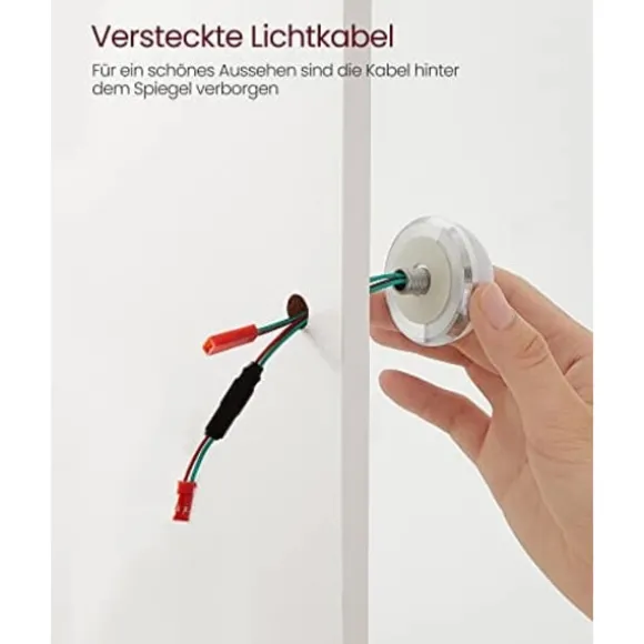 Sminkebord med LED-belysning med 2 skuffer og 3 åbne rum, moderne toiletbord, hvid