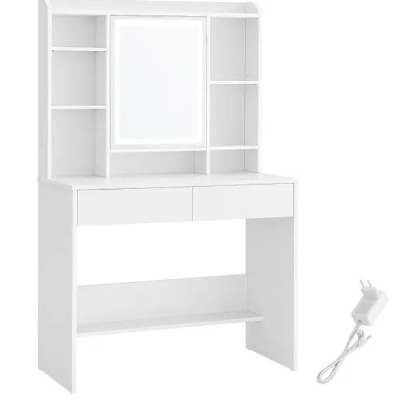 Sminkebord med LED-belysning, 3 farver, med spejl til makeup